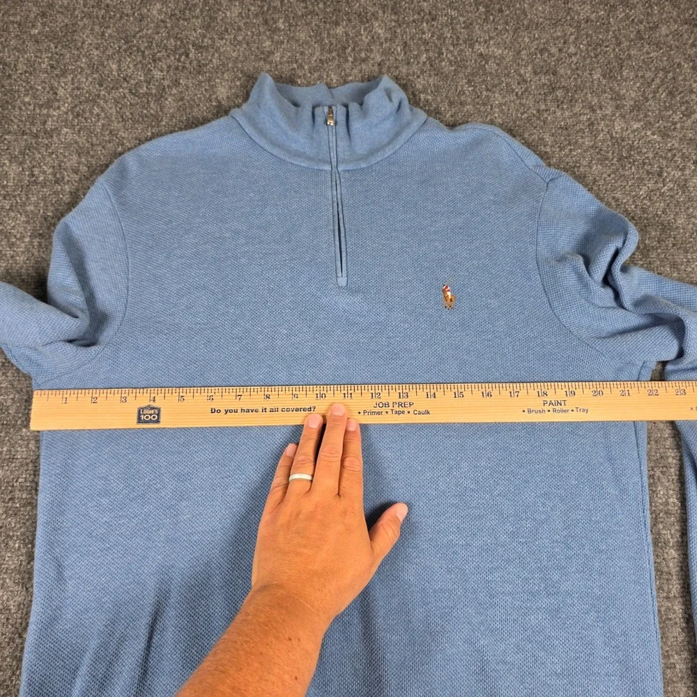 Polo Ralph Lauren Quarter Zip Sweater Mens L Blue Textured Cotton Flesh Pony